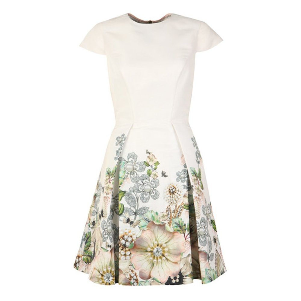 Ted Baker Yvetta Gems Gardens Cap Sleeve Skater Dress 2/ US 6 NWT RARE